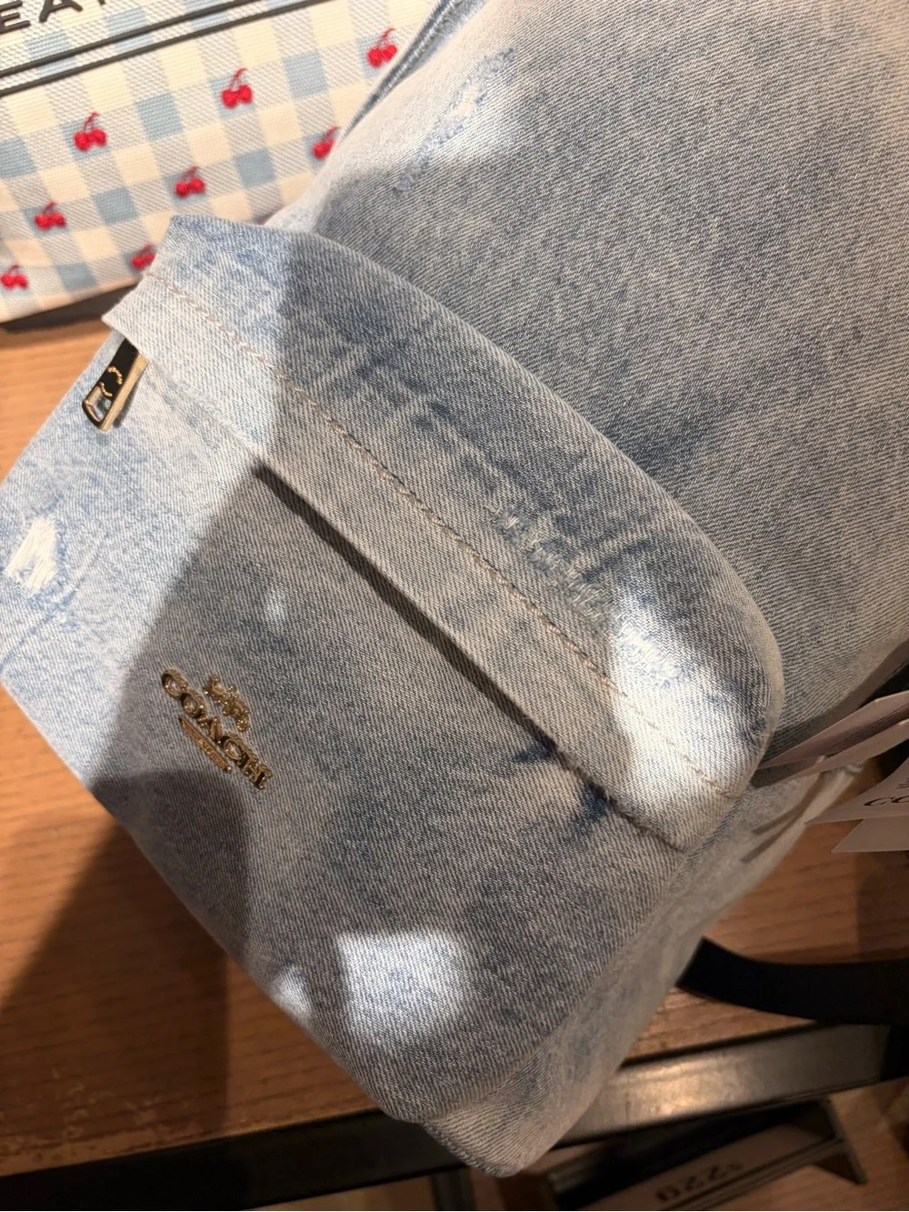 Coach Light Blue Denim Backpack with Gold Hardware with bag charms! New